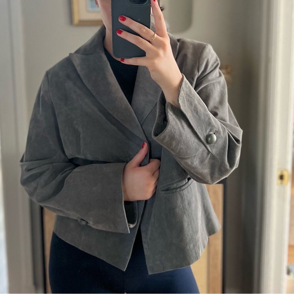 Gray Suede Blazer Jacket by Pamela McCoy